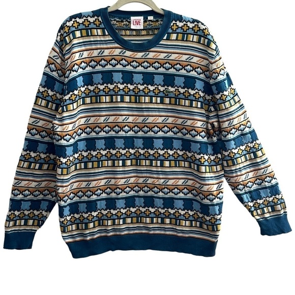 LIVE LACOSTE ABSTRACT NOVELTY PRINT PULLOVER SWEATER SIZE 7 XXL - Picture 5 of 16